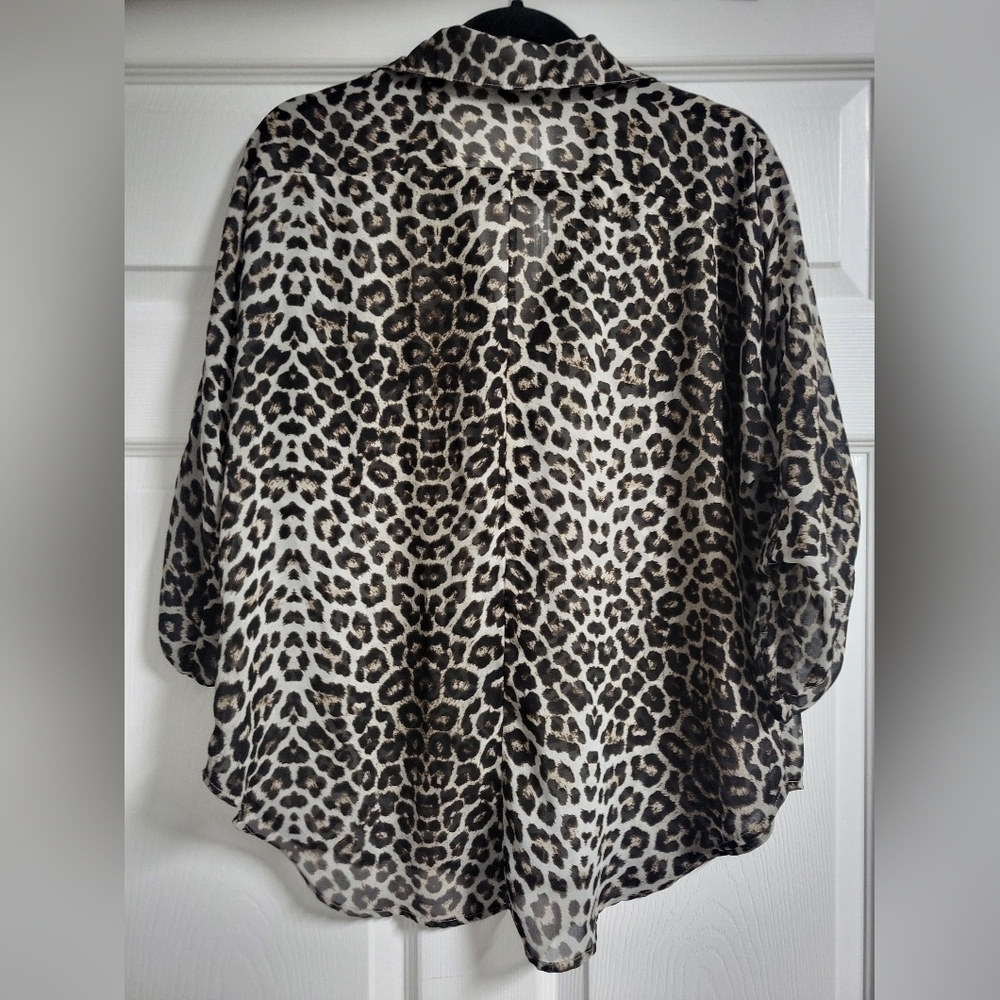 Rue 21 - Womens, Sheer Leopard Print, 3/4 Sleeves Blouse - Size L - Picture 5 of 6